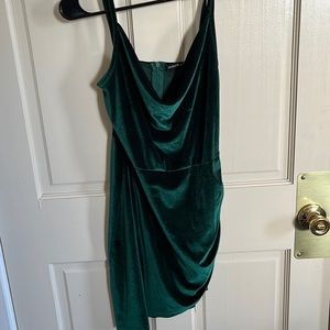 Green Velvet Asymmetrical Dress